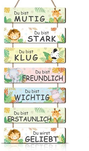 KAIRNE Tier Bilder für Babyzimmer,Wanddeko Kindzimmer Mädchen Jungen,Tier Holzschild mit Spruch,Inspirierende Zitate Kinder Wandbild mit Spruch,Waldtiere Safari Tiere Poster für Babyzimmer Deko