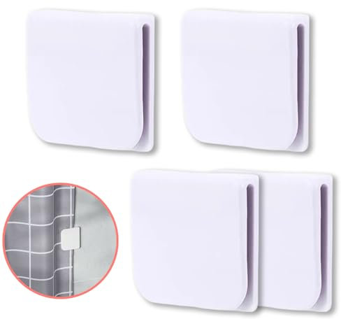 4Pcs Shower Curtain Clips, Shower Splash Clips Self Adhesive Clips Bath Panel Clips Windproof Anti-Splash Curtain Clips Secure Curtain Clips to Wall for Shower Hanging Camper Indoor and Outdoor