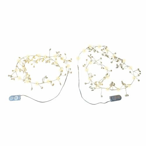 Loberon Lichterkette 2er Set Drivale, 20 Warmweiße LEDs, mit Matten Perlen Besetzt, Flexible Platzierung Durch Biegsame Drähte, Dekoration, Eisen, Kunststoff, Gold/Creme