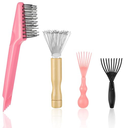 TELAIN Kit de nettoyage pour brosse à boucler, 4 pièces, avec pinceau à double tête, brosse à manche en bois pour un nettoyage efficace de la brosse à cheveux et des outils de coiffage