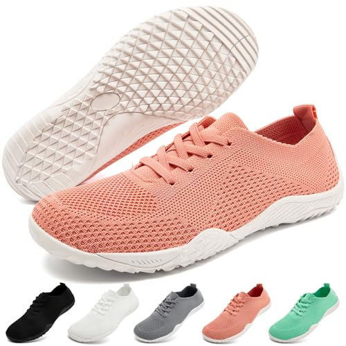 RJYWGS Chaussure Barefoot Femme Minimalistes Basket Legere Marche Running Confort Tennis Randonnée Basquette Sneakers Rose EU 39