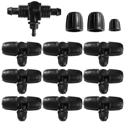 VooGenzek 10 Pezzi Raccordi per Irrigazione, Connettore Tubo a 3-Vie da Giardino per Tubo 8/12 mm a 4/7 mm, Connettori a T con Spinato Irrigazione a Goccia, per Prato, Giardin