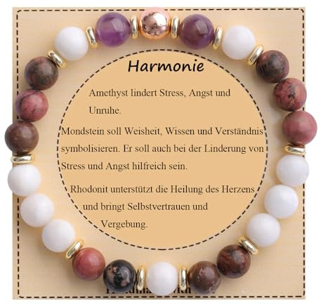 UEUC Heilstein-Perlenarmband für Frauen, Armband mit natürlichen Edelsteinen, Schutz des Gleichgewichts, spirituelles Kristallperlenarmband zur Angstlinderung mit Bedeutungskarte(#22)