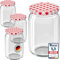 WELLGRO 12x Einmachgläser mit Schraubdeckel - 550ml - Deckel rot kariert To 82 - Made in Germany - Vorratsgläser mit Deckel, Gärglas, Dessertgläser