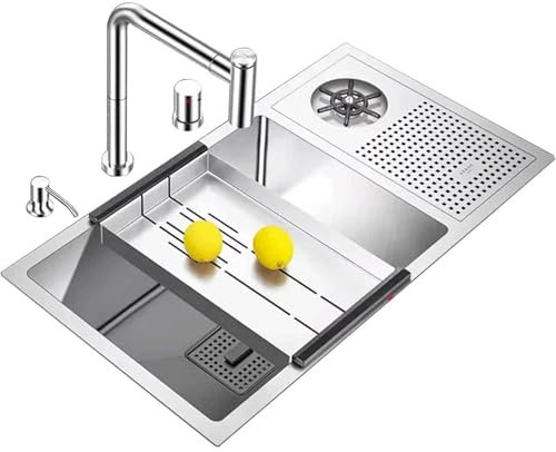 SaryEdge Fregadero de Cocina Grande de 30'', Fregadero de Barra en Cascada de Acero Inoxidable 304 con Accesorios, Fregadero con lavador de Vidrio Auto(