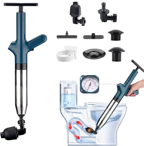 SHYICHENG Toilet Unblocker Kit High Pressure Plunger with Replaceable Heads for Clogged Pipes, Sewer Unclogger/Drain Cleaner Tool for Bathroom, Kitchen, Sink, Bathtub