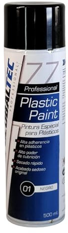 Pintura Especial para Plásticos Negra en Spray 500ml – Alta Adherencia, Secado Rápido y Resistencia Profesional – Ideal para Parachoques, Molduras y Carrocería (Negro, 0,5 Litros)