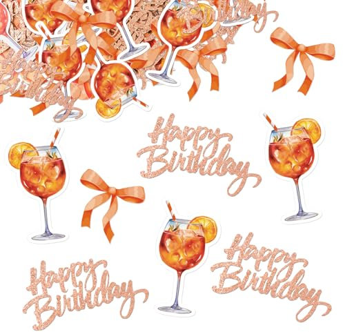 MEJOSER 100 Stück Aperol Geburtstag Konfetti Deko mit Glitzer Tischdeko Streudeko Happy Birthday Geburtstagsdeko Tisch DIY Basteln Geschenk Karte Aperoli Orange für Frauen Freundin Mann