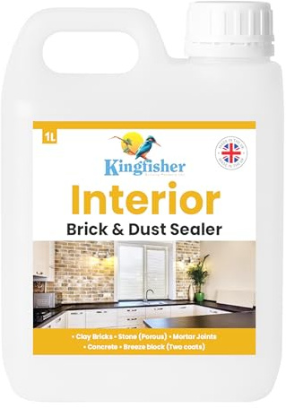 Kingfisher Interior Brick Sealer- Matt Finish (1 Litre) | Dust Control and Surface Protection for Internal Brick Work, Porous Stone Mortar Joints & Concrete