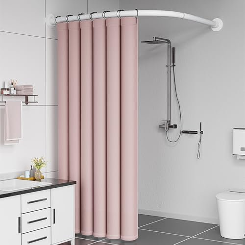 Barra De Cortina De Ducha En Forma De L Extensible, Barra Ducha Curvada De Acero Inoxidable, Barra Cortina Baño Esquina Sin Taladro, Para Cuarto De Baño, Bañe(Size:C 90-130cm x 90-130cm,Color:blanco)