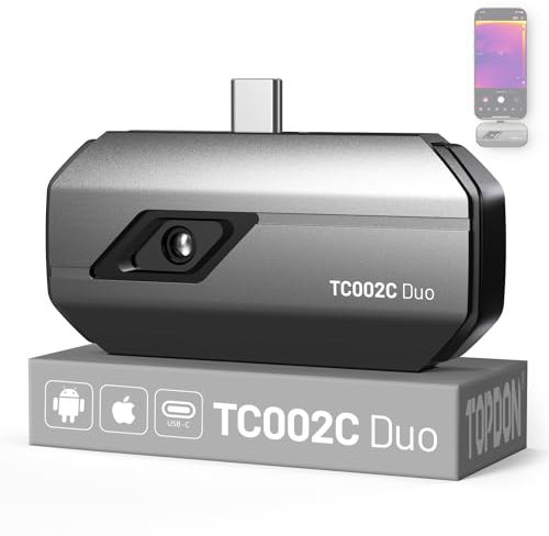 TOPDON TC002C Duo Termocamera Professionale per Android e iPhone, 512x384 TISR ad Altissima Risoluzione Telecamera Termica USB-C, da -20℃ a 550℃, Precisione 0.1℃, Frequenza 25Hz, 40mK