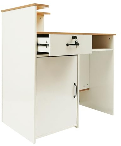 Zoobotanica Empfangstheke,Empfangstresen, Rezeptionstheken, Laden-Theke, Verkaufstheke, Empfangstheke mit offenen Regalen und LED-Leuchten,100 x 50 x 100cm (Links hoch)