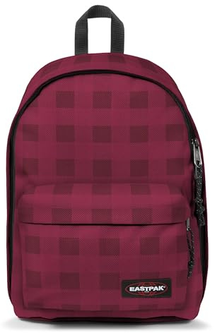 EASTPAK Out Of Office – 31L Backpack with Dual Compartments, 16” Laptop Sleeve, Security Pocket, Bottle Holder & Air Mesh Straps, Checker Wine Burgundy