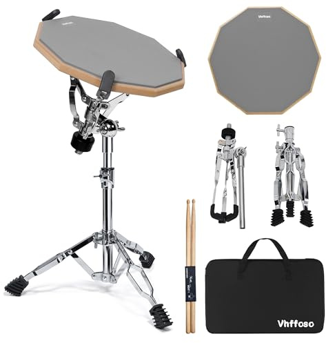 PD04 Übungs-Trommel-Pad mit Ständer, Sticks und Drumstick-Eimer, Anfänger-Snare-Drum-Pad mit Drumsticks (ein Paar) und Tragetasche, doppelseitiges, leises Schlagzeug-Pad (grau)