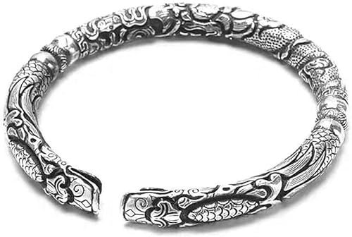 LJIANGD Sterling Silver Verschwingbares Armreif für Frauen, Zepter und Damen mit Vorderblatt aus Goldschmuck in Kupferstich Chinesischer Drache, 925 Silber
