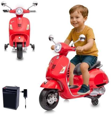 JAMARA 461837 Ride-on Vespa GTS 125 Li-Power 12.6 V - Elektroauto für Kinder ab 3 Jahre, Auto Car elektrisch, Geschenkidee für Jungen und Mädchen, Stützräder, LED Licht