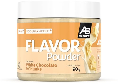 ALL STARS Flavor Powder White Chocolate & Chunks, 90 g Dose | Geschmackspulver kalorienarm, 30 Portionen, Zuckerersatz zum Backen & Kochen, leckere Ergänzung zur Sporternährung