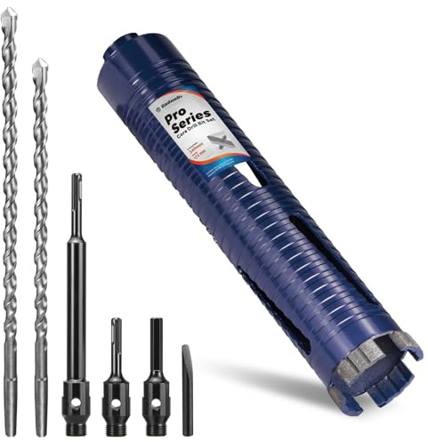 DaduoRi Pro 52mm x 240mm Core Drill Bit Set, Includes 3 Adapters(240mm & Regular SDS Plus, Hex), 2 Extra Long Centre Bits (280mm/300mm) - For Deep Holes in Concrete, Brick, Block, Stone, 1/2 BSP