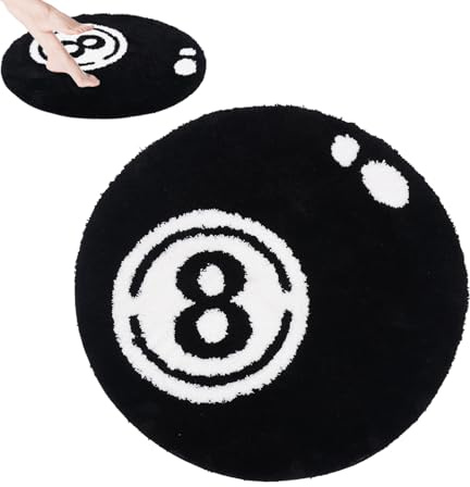 BAODBF 8 Ball Billiard Teppich Rund Waschbar,Mikrofaser Tufting Weich Billardteppich,rutschfest Schwarzer 8 Ball Rug,Coole Teppiche für Wohnzimmer Schlafzimmer Dekoration(80cm-B)
