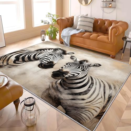 Maschinenwaschbarer Flanell Kurzflor Teppich Tierisches Zebramuster 120x170 cm mit Rutschfestem TPR-Rücken Weicher Schwarz Und Weiß Wohnzimmer Teppiche Schlafzimmer Teppiche Flur Teppich