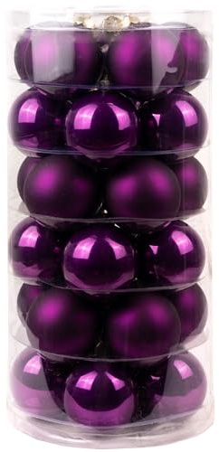 Inge Glas Weihnachtskugeln | Schöne Christbaumkugeln aus Glas | 30 Kugen in Dose | Christbaumschmuck Weihnachtsbaumschmuck Weihnachtsbaumkugeln (Purple Symphony lila)