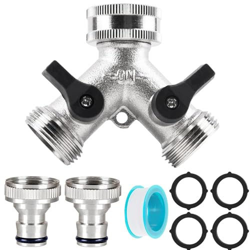 Distributeur d’Eau Double Sortie 2 Voies 3/4, Robinet Double Machine à Laver avec Interrupteurs Indépendants, Répartiteur en Y en Métal pour Tuyau d’Arrosage, Lave-Linge, Cuisine et Jardin (Argent)