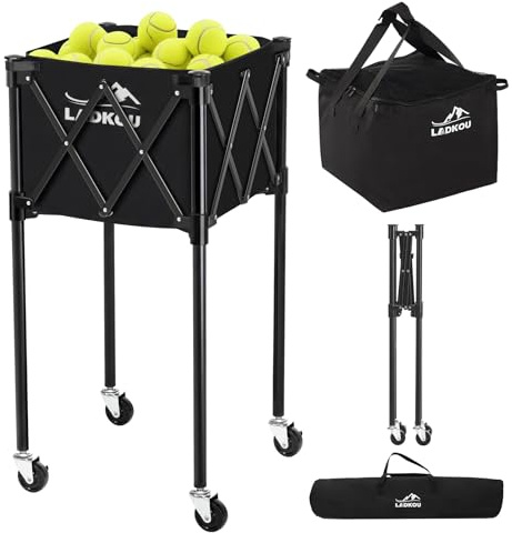 Ladkou Extra Large Tennis Ball Hopper, Holds 200 Balls, Foldable Tennis Ball Basket with Wheels & Removable Bag, Lightweight Pickleball Caddy Cart for Baseball/Softball, for Training/Teaching