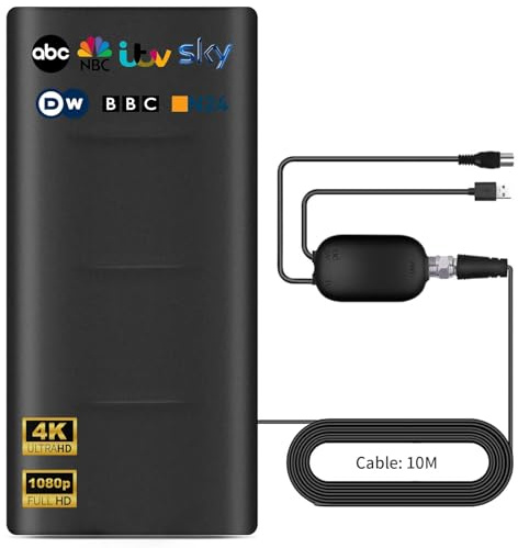 2026 Antenne TV Puissante pour Intérieur et Extérieur,Plage de Réception de 600 KM,Antennes HDTV Numérique,Compatible avec 4K 1080p Tous Les TV Intelligents,10M Câble Coaxial,TNT Amplificateur Signal