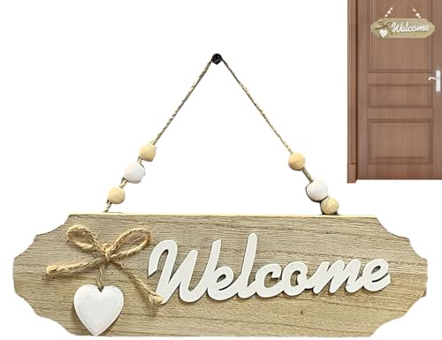 de porte en bois de bienvenue - Panneau d'entrée style ferme avec corde de fixation - Ovale - Décoration de maison pour entrée - Intérieur et extérieur - Pour maison, appartement, cafétéria,