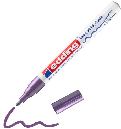 edding 751 Glanzlackmarker - violett (lila) - 1 Lackmarker - Rundspitze 1-2 mm - Lackstift für Glas, Stein, Holz, Kunststoff und Papier - wasserfest, stark deckend