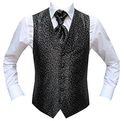 MMUGA Hochzeitswesten Set mit Plastron Schwarz 46