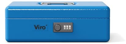 Viro | Cassetta di Sicurezza, Portavalori a Combinazione Variabile, Vaschetta Portamonete, Colore Blu, 300x240x88 mm