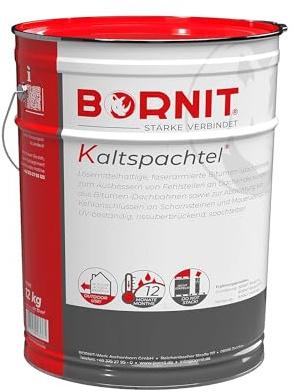 BORNIT Kaltspachtel 12kg Dach Spachtel Bitumen wasserdicht Garage Reparatur | [faserarmiert] Garten Haus Dichtungsband selbstklebend Carport Kleber Dichtmasse Dachpappe Wandabschlussleiste Blech Folie