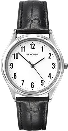 Sekonda Men's Quartz Watch with White Dial Analogue Display and Black Leather Strap 3621.27