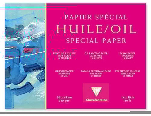 Clairefontaine 96494C Huile Ölpapier Block (4-seitig verleimt, 25 Blätter, speziell für Ölfarben geeignet, 240 g, 36 x 48 cm) weiß