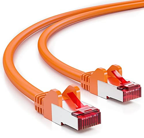 deleyCON 2m CAT6 Câble Réseau - Blindage PIMF S/FTP CAT-6 RJ45 Câble Ethernet - LAN DSL Routeur Modem Point d'Accès Patch Panels - Orange