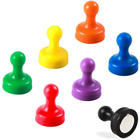 TMS Extra Strong Fridge Magnets, 7 Whiteboard Magnets Neodymium - Super Strong Magnets for Fridge - Magnetic Pins for Maps, Memos, Homes, Schools and Offices (Multi-Coloured, Large (7 Pins))