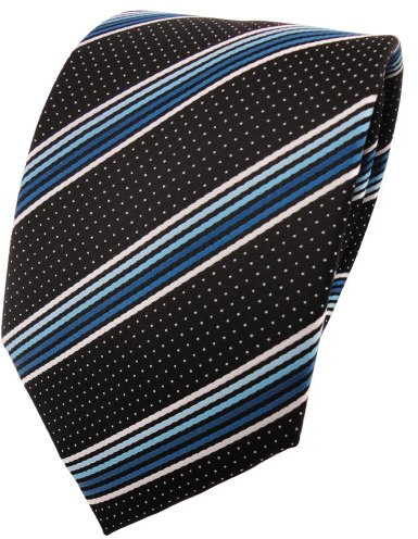 TigerTie Designer Krawatte in türkis blau silberweiss schwarz gestreift