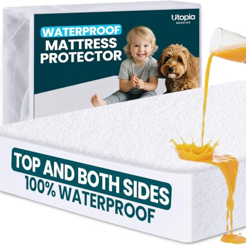 Utopia Bedding wasserdichte Premium-Matratzenauflage, hypoallergen und vinylfrei, mit Strickrock, Jacquard-Matratzenbezug, atmungsaktive Cool-Flow-Technologie (Queen)