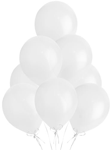 Metallic White Balloons 100 Pack, Large 12 Inch Thick Latex Biodegradable Helium Party Balloons for Birthday, Wedding, Baby Shower, Valentine's Day Events Decoration for Balloon Arch Garland