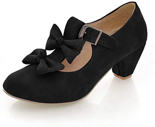MFairy Damen Low Heel Weinlese Lolita Schuhe Netter Bowknot Mary Jane Schuhe 9 M US Schwarz
