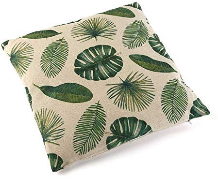 VERSA 21350030 Kissen Quad Füllung Tropic, Polyester, Weiß/Grün, 45 x 45 x 15 cm