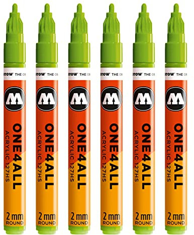Molotow One4All 127HS Acryl Marker (2,0 mm Strichstärke, hochdeckend und permanent, UV-beständig, für fast alle Untergründe) 6 Stück Farbe 221 grashüpfer