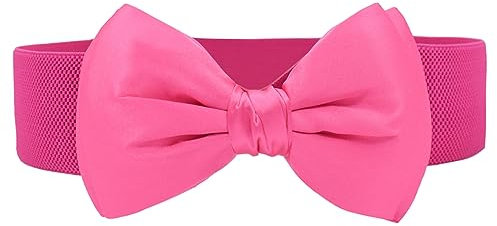 TeeYee Damen Mädchen Gürtel Klassische Retro Schleife Elastische Tailleband Breiter Waist Belt (Rosa)