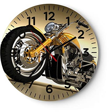 Modern Wanduhr Motorrad Chrom Rad 40x40cm Rund Groß Wand Uhr Glas Analog Zimmeruhren Küche Büro Wohnzimmer Glasuhr Wall Clock Dekoration Design Wanddekoration Küchenuhr C4AR40x40-0168