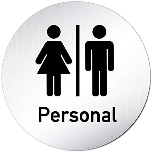 Kinekt3d Leitsysteme XXL Türschild • Ø 100 mm rund • Schild Personal + Piktogramm • aus veredeltem Aluminium Vollmaterial • geschliffene Edelstahloptik • 100% Made in Germany