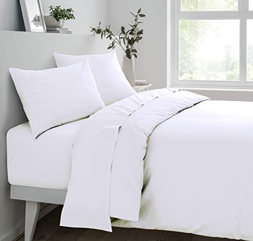 Sleepdown Fitted Sheet Super Soft Easy Care Polycotton Bed Linen - White - Single