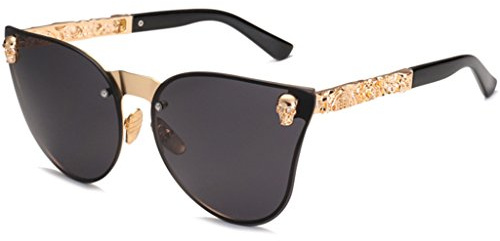Vivitoch Sonnenbrille für Damen, mit Totenkopf-Motiv, übergroß, randlos, verspiegelt
