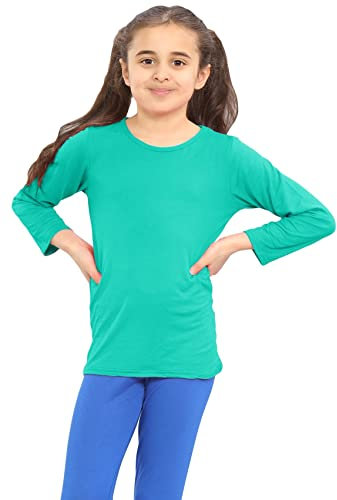janisramone® Kids T Shirts - Casual Boys Long Sleeve T Shirt - Round Neck Girls School Shirts, Stretchy Comfortable Boys Girls Long Sleeve Top Jade Green