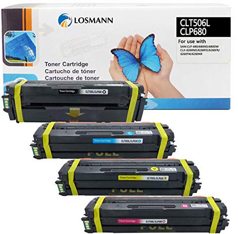 LOSMANN 4x Toner Kompatibel für Samsung CLT-506L CLT-K506L C506L M506L Y506L Ersatz für Samsung CLP-680 CLP-680DW CLP-680ND CLX-6260FD 6260FR CLX-6260FW CLX-6260ND CLX-6260 Premium Line Laserdrucker